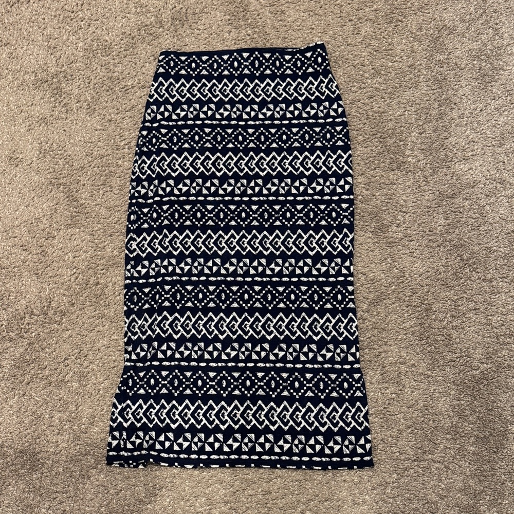 LOFT Navy and White Geometric Maxi Skirt XXSP